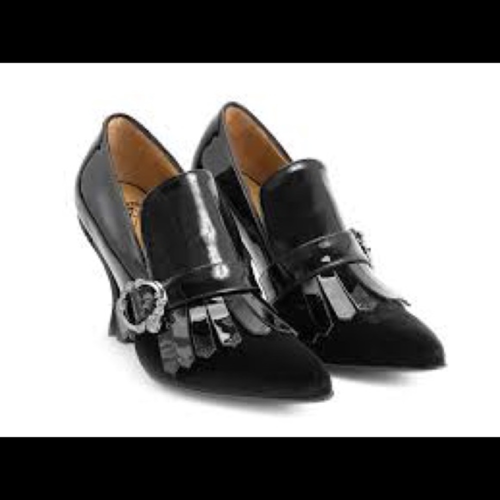 John Fluevog Cassiopeia Shoes ~ Kiltie Loafer Pumps Heels ~ Romantic Goth